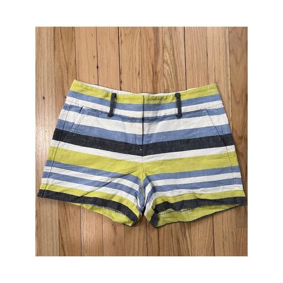 Ann Taylor Multicolor Striped Linen Blend Shorts Green Blue White Women's 4P - Picture 1 of 9